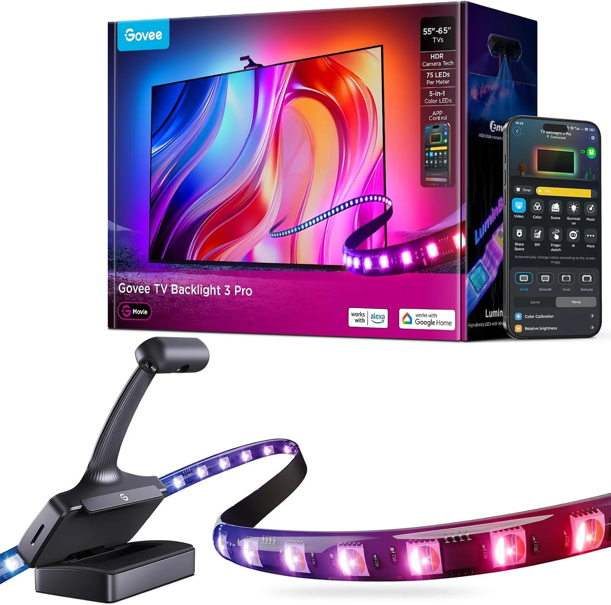 Govee TV Backlight 3 Pro with HDR Triple Camera, Sync to 75-85 Inch Screen