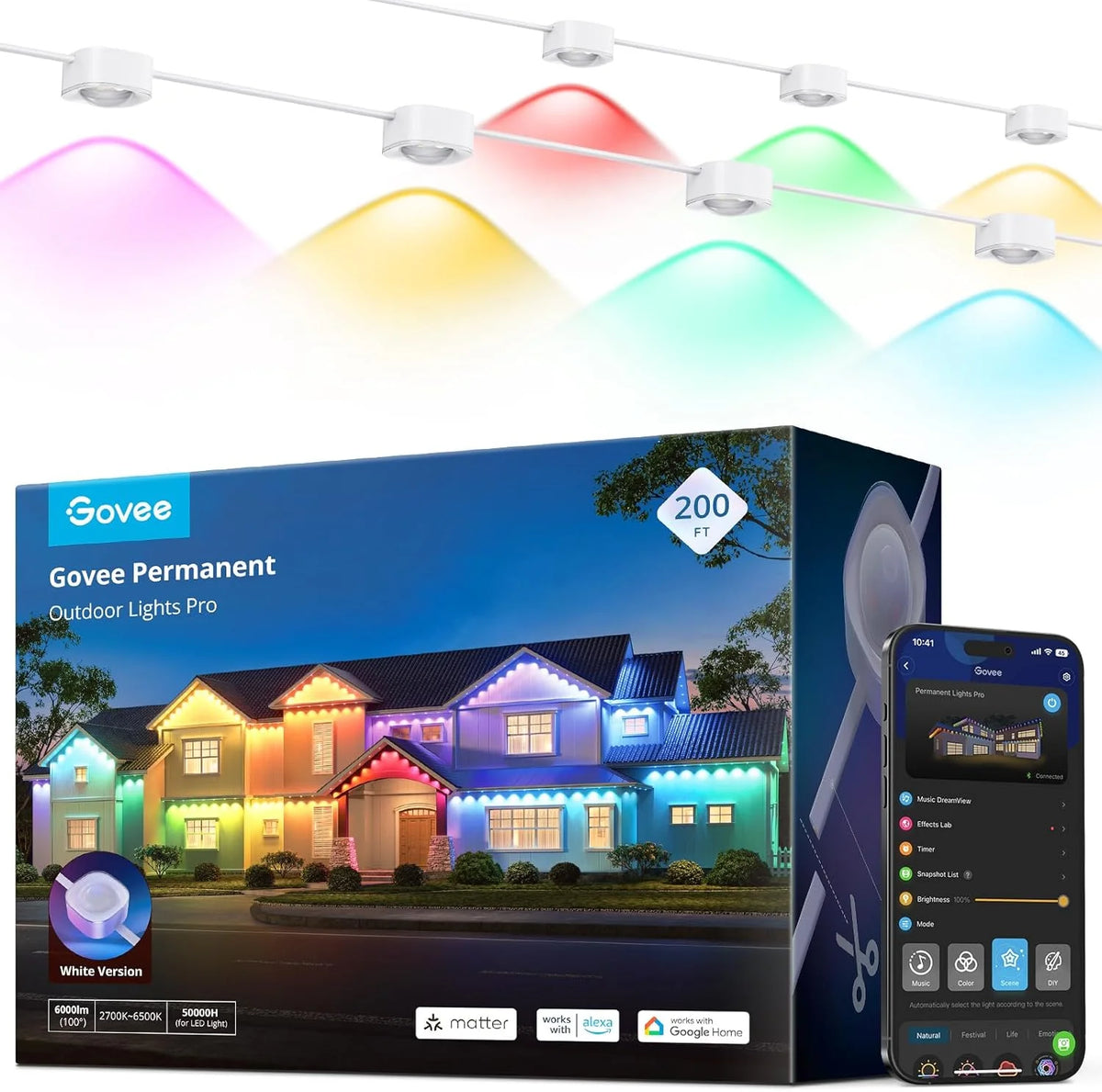 Govee Permanent Outdoor Lights Pro, 150ft with 90 RGBIC LED Lights for Daily and Accent Lighting, 75 Scene Modes for Outdoor Decor, IP67 Waterproof, Works with Alexa, Google Assistant, Matter, White