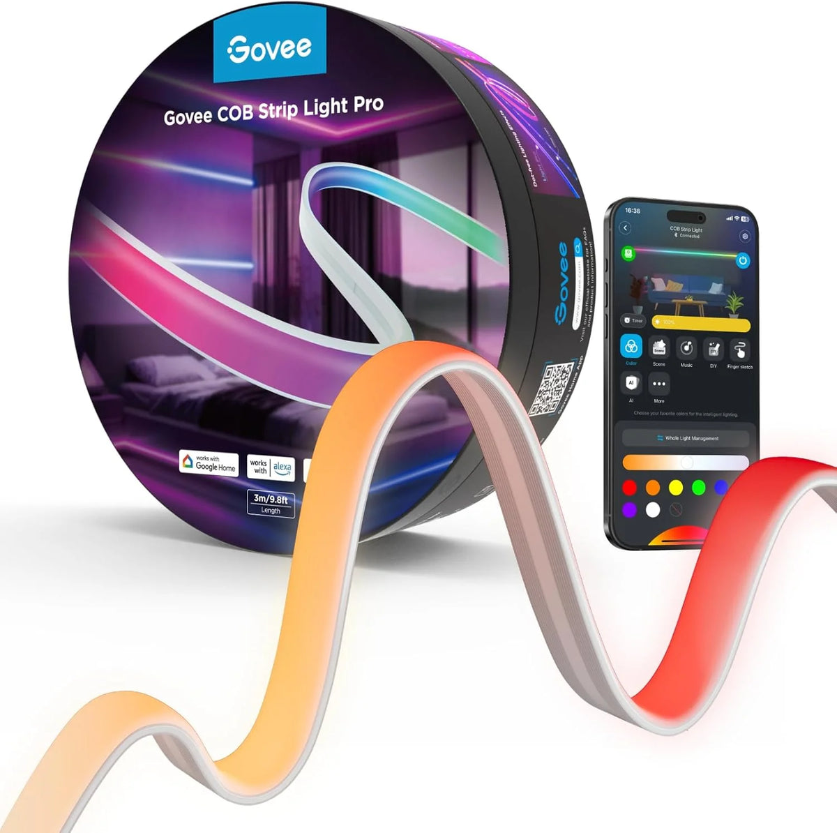 Govee 16.4ft COB LED Strip Light Pro, RGBICW Light with Warm White, WiFi