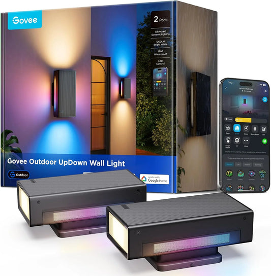 Govee Outdoor UpDown Wall Light, 2 Pack, 1200LM RGBICWW Smart Porch Lights
