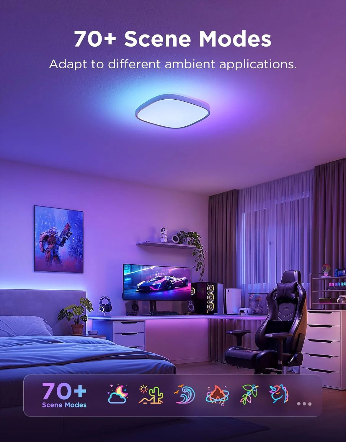 Govee Smart Ceiling Light, RGBWW and RGBIC 2400LM 12 Inch, Square 1 Pack
