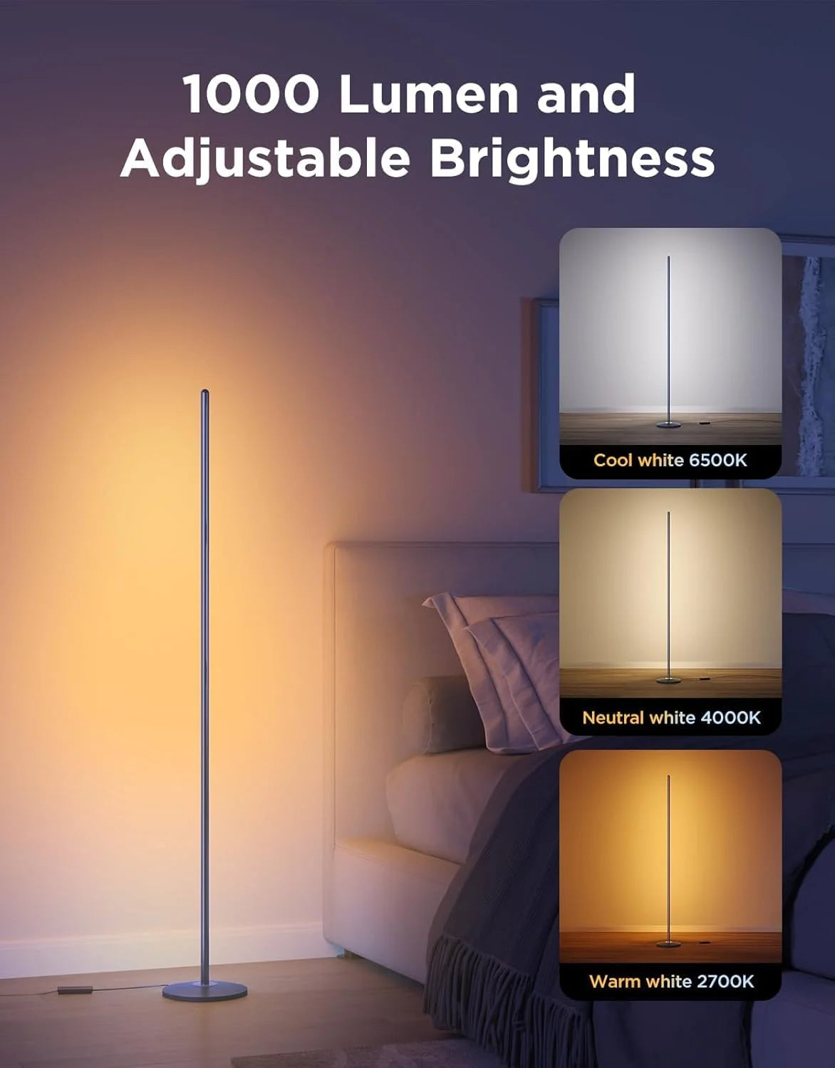 Govee RGBIC Floor Lamp Basic, 1000lm LED Corner Lamp, Champagne