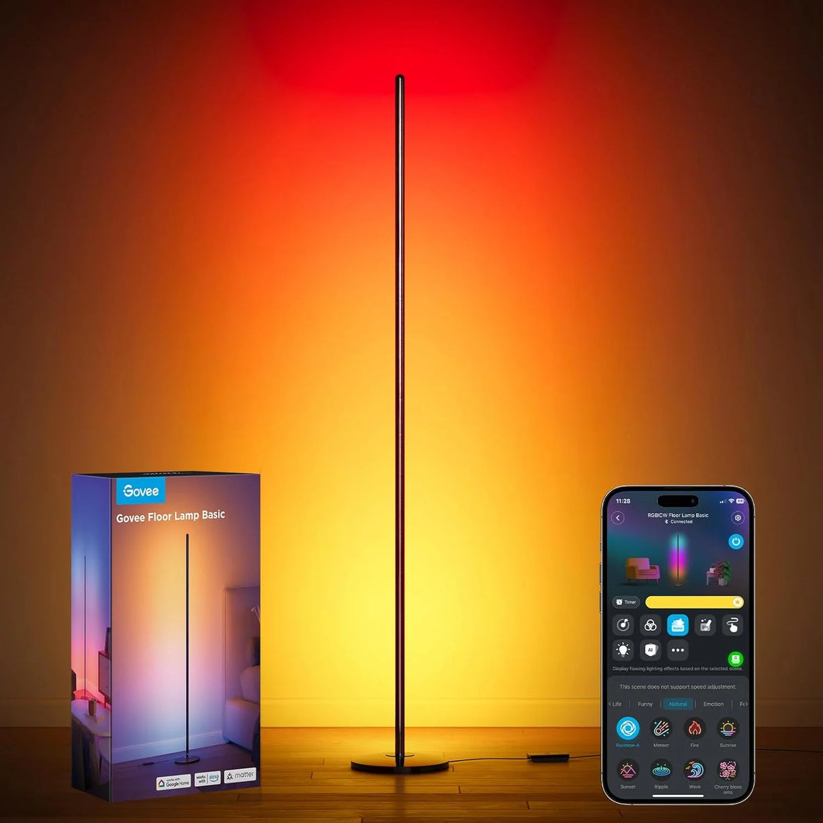 Govee RGBIC Floor Lamp Basic, 1000lm LED Corner Lamp, Champagne