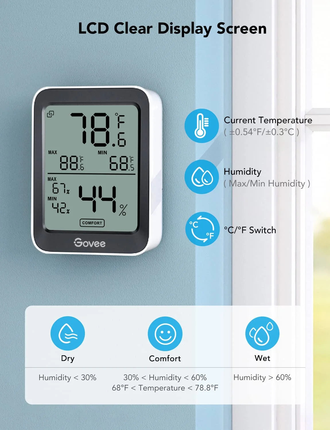 Govee Indoor Hygrometer Thermometer 3Pack H5075 with Bluetooth App Control