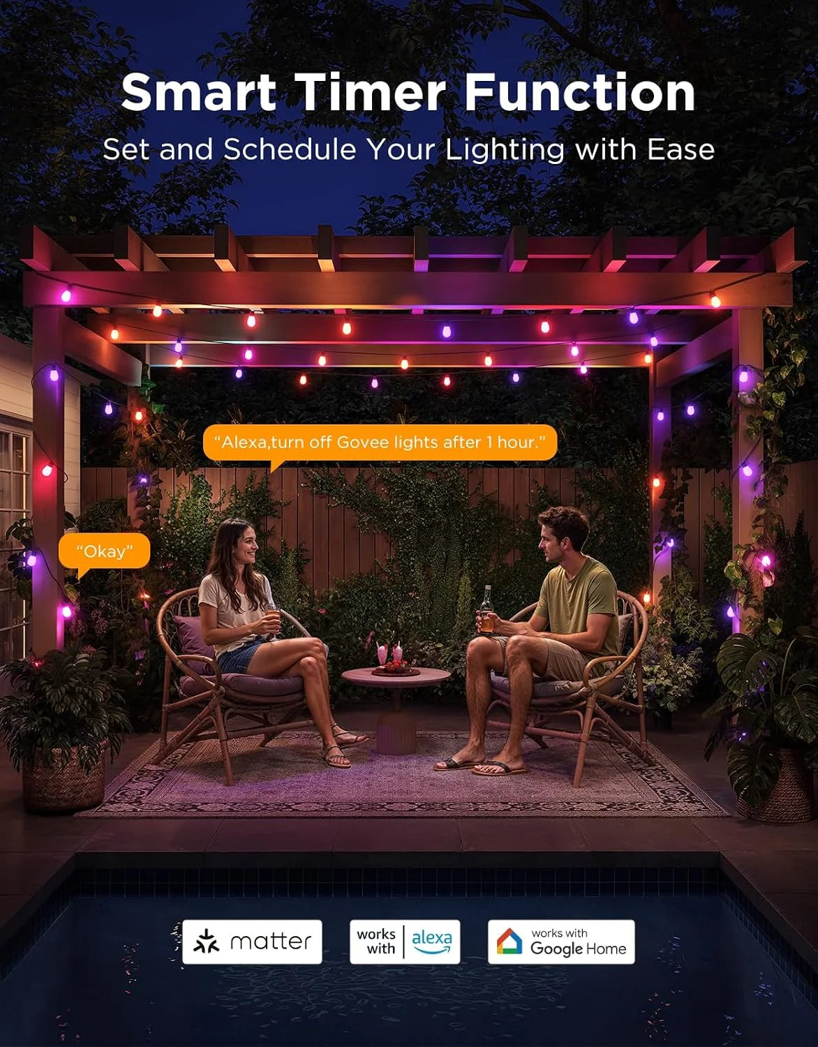 Govee S14 Bulb Outdoor String Lights 2, 144ft RGBICWW, 45 LED Bulbs, IP66
