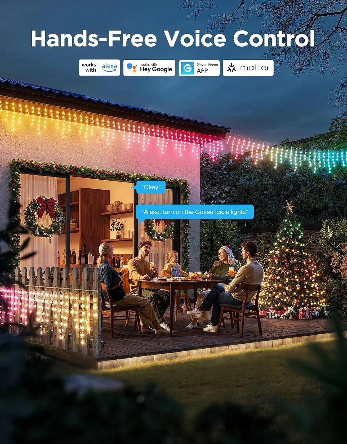 Govee Icicle Lights, Smart RGBIC Christmas Lights for Outside
