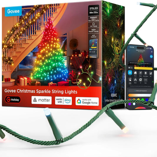 Govee Christmas Sparkle String Lights 99ft with 375 Bullet-Head LEDs