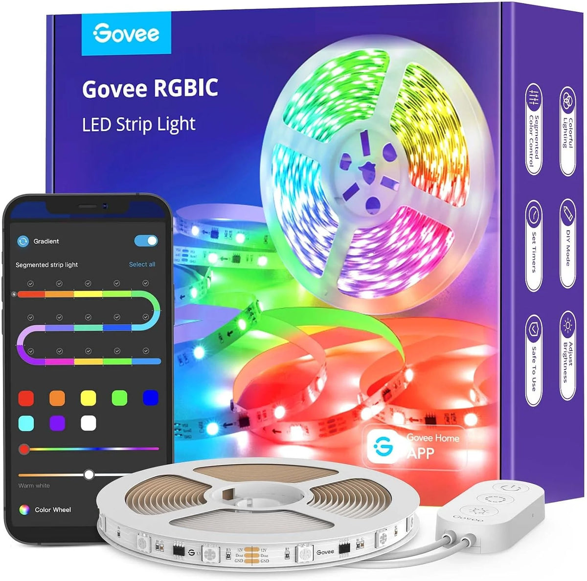 Govee 65.6ft RGBIC LED Strip Lights, Smart App Control Light for Bedroom