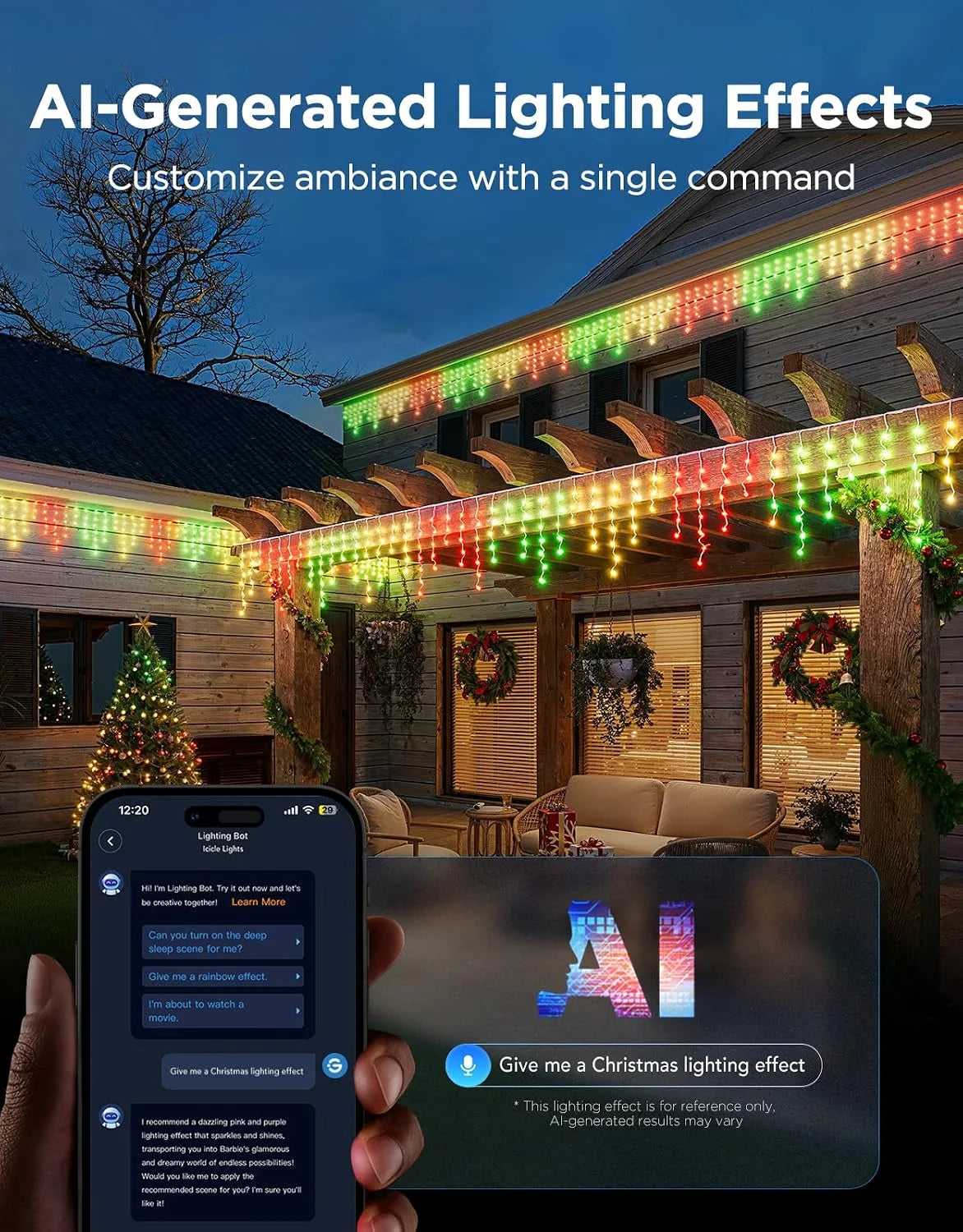Govee Icicle Lights, Smart RGBIC Christmas Lights for Outside