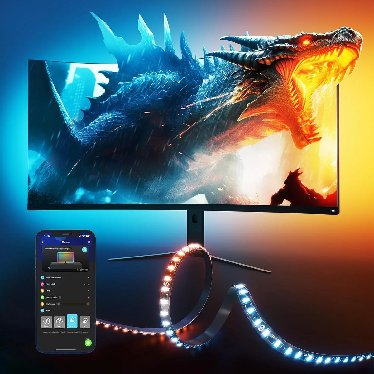 Govee Gaming Light for Monitor G1, RGBIC LED Backlight for 27-34 Inch PC