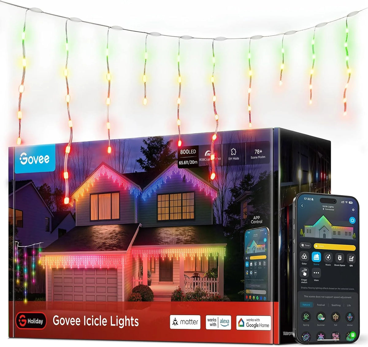 Govee Icicle Lights, Smart RGBIC Christmas Lights for Outside
