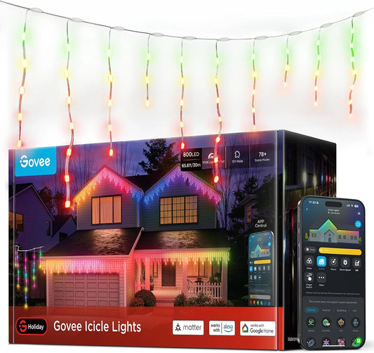Govee Icicle Lights, Smart RGBIC Christmas Lights for Outside