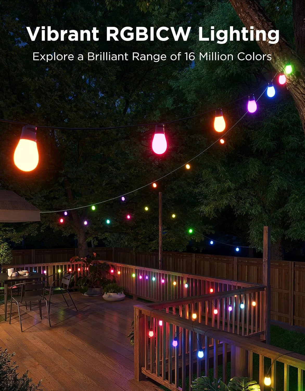 Govee S14 Bulb Outdoor String Lights 2, 144ft RGBICWW, 45 LED Bulbs, IP66