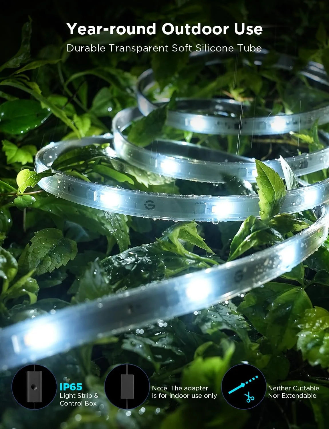 Govee Outdoor LED Strip Lights RGBIC with Warm and Cold White, 98.4ft 2.4G WiFi Smart Outdoor Lights, IP65 Waterproof, Work with Alexa and Google Assistant, App Control, for Porch, Patio, Eave, Party