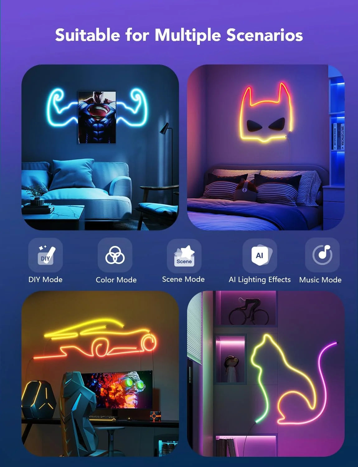Govee RGBIC Neon Lights 16.4ft Works with Matter, Alexa, Google Assistant