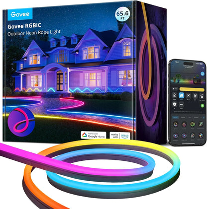 Govee Outdoor Neon Rope Lights, 32.8ft RGBIC IP67 Waterproof Patio Decorations with 64 Scene Modes, Music Sync, Flexible LED Outdoor Lights, Neon Lights Work with Alexa, Google Assistant