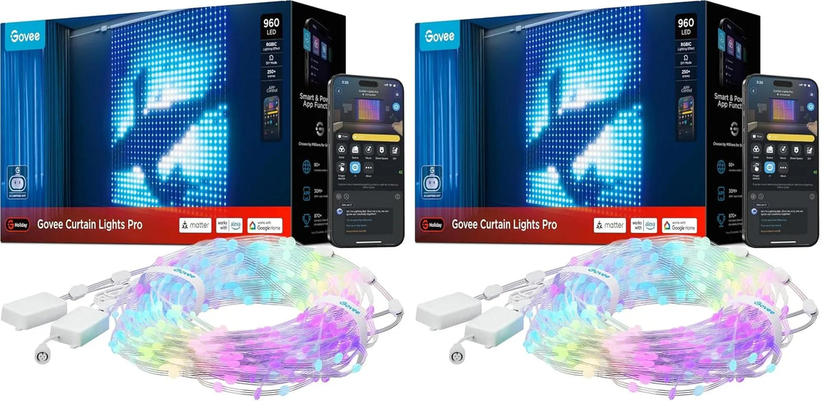 Govee Smart Curtain Lights Pro, 960 LEDs, 5.4×5.7ft for Holiday Decor (Pack of 2)