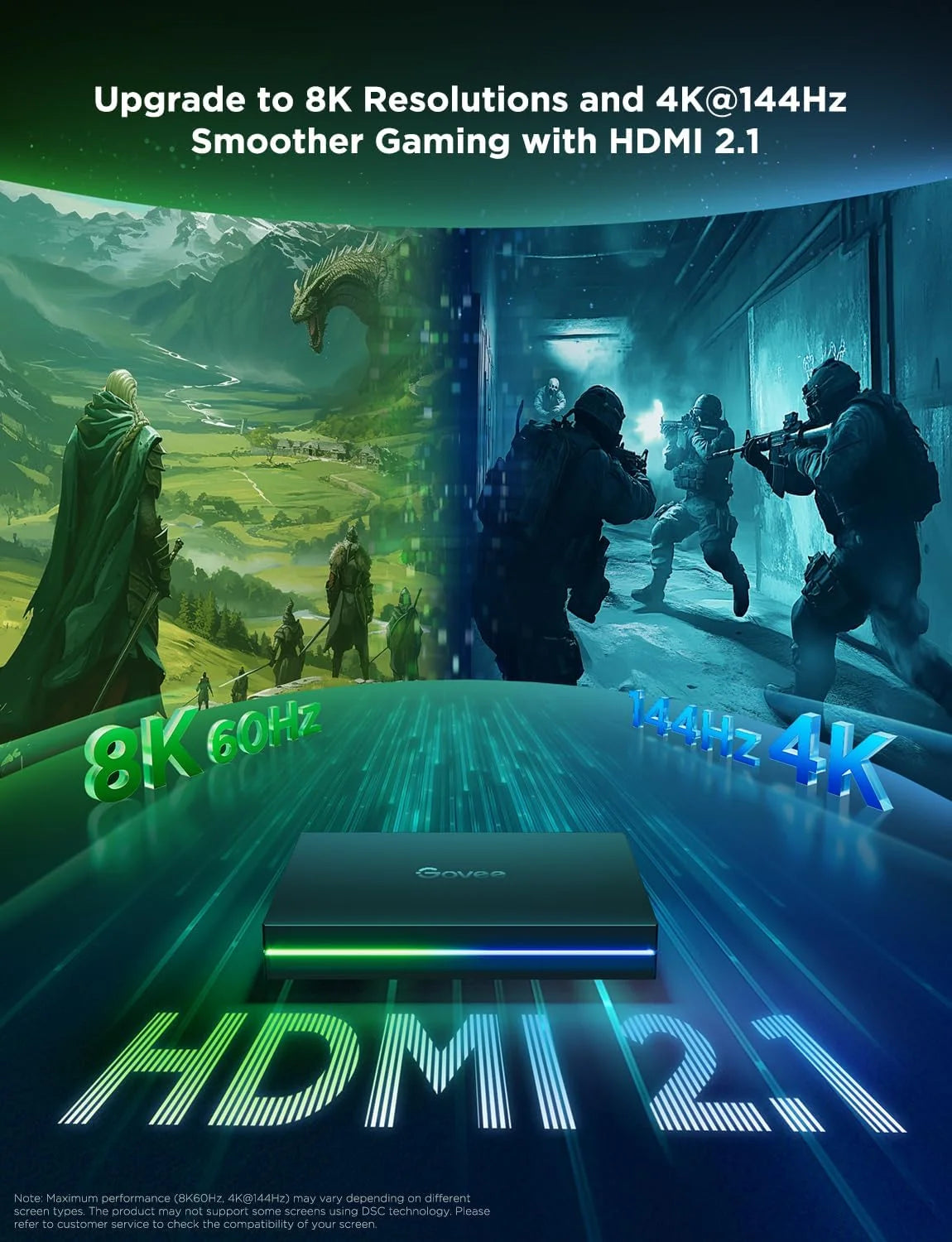 Govee HDMI 2.1 AI Sync Box 2, 8K/4K @144Hz, RGBWIC for 75-85 Inch TVs