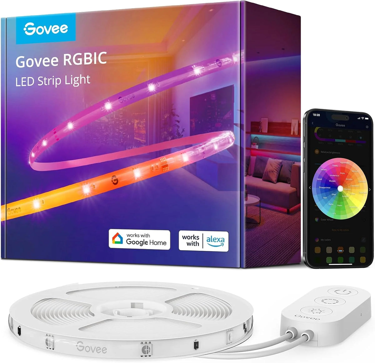 Govee 65.6ft RGBIC LED Strip Lights, Work with Alexa and Google Assistant