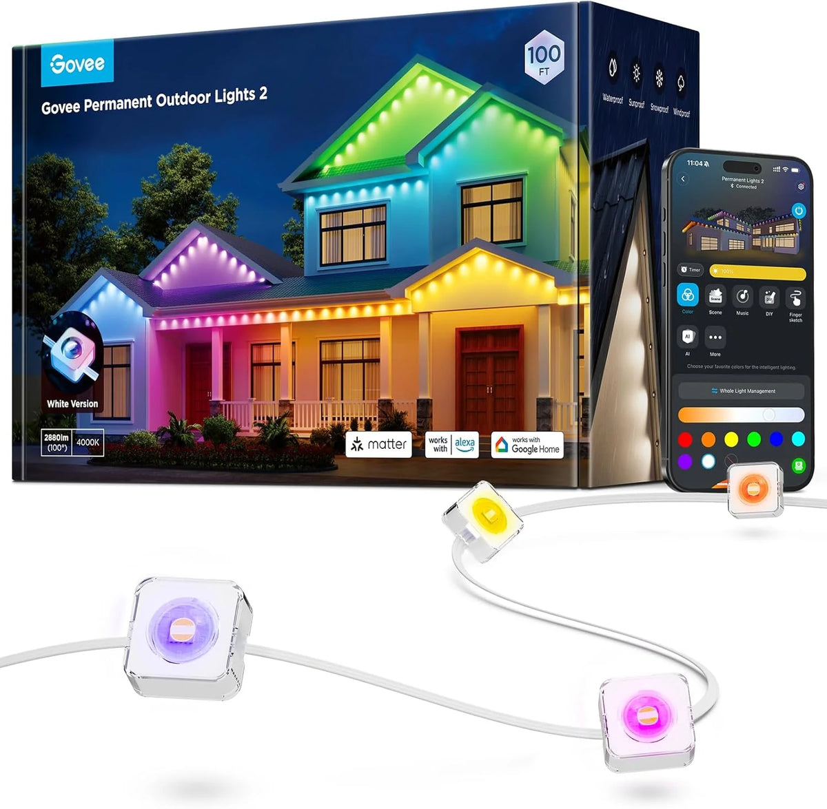 Govee Permanent Outdoor Lights 2, 100ft RGBIC Outdoor Lights with 100 Modes