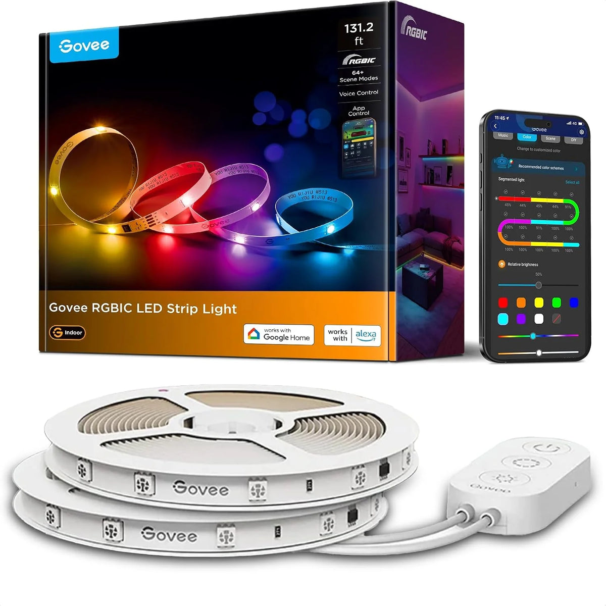 Govee 65.6ft RGBIC LED Strip Lights, Work with Alexa and Google Assistant