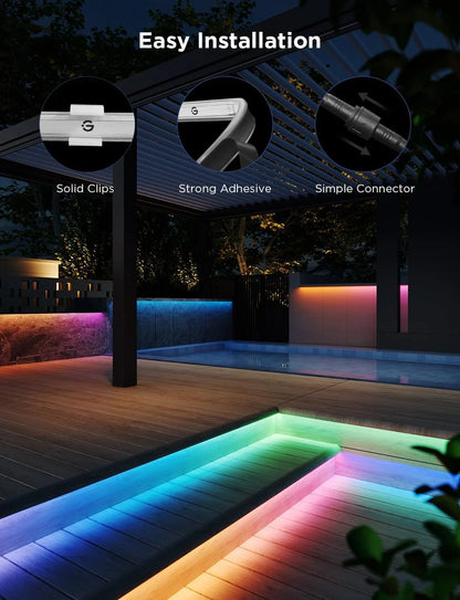Govee Outdoor LED Strip Lights RGBIC with Warm and Cold White, 98.4ft 2.4G WiFi Smart Outdoor Lights, IP65 Waterproof, Work with Alexa and Google Assistant, App Control, for Porch, Patio, Eave, Party