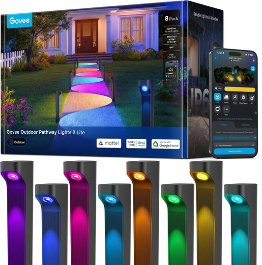 Govee Outdoor Pathway Lights 2 Lite, 8 Pack, 190 Lumens, IP67 Waterproof