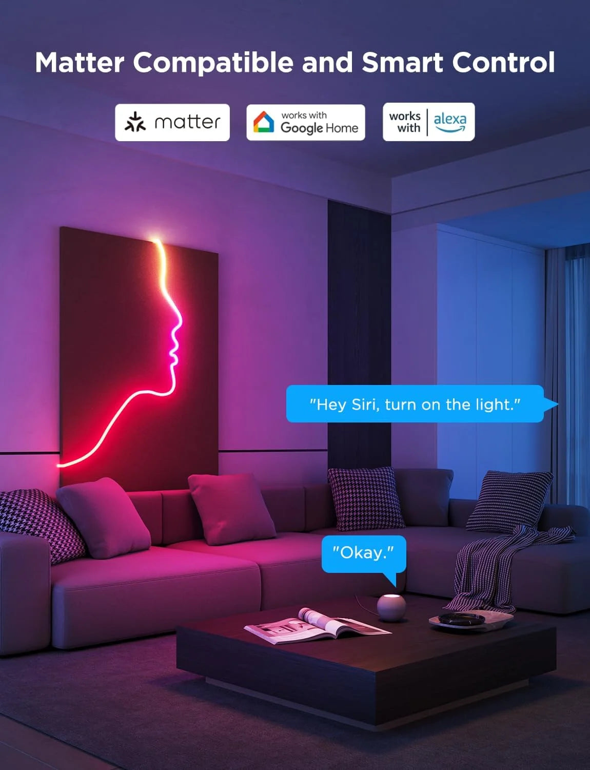 Govee RGBIC Neon Lights 16.4ft Works with Matter, Alexa, Google Assistant
