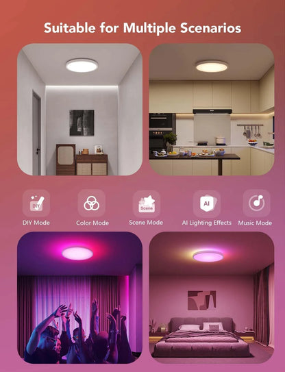 Govee Smart Ceiling Light, RGBIC 2400LM 2700K-6500K 12 Inch 1 Pack Black