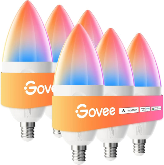 Govee Smart E12 Led Bulb, RGBWW Color Changing, 2.4GHz Only, 450 LM, 6 Pack