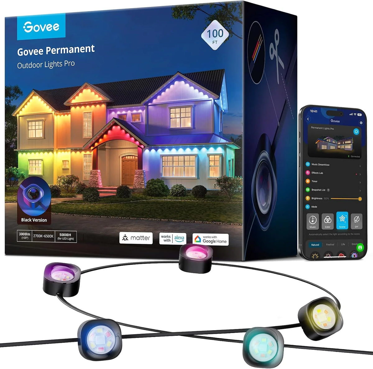 Govee Permanent Outdoor Lights Pro, 150ft with 90 RGBIC LED Lights for Daily and Accent Lighting, 75 Scene Modes for Outdoor Decor, IP67 Waterproof, Works with Alexa, Google Assistant, Matter, White
