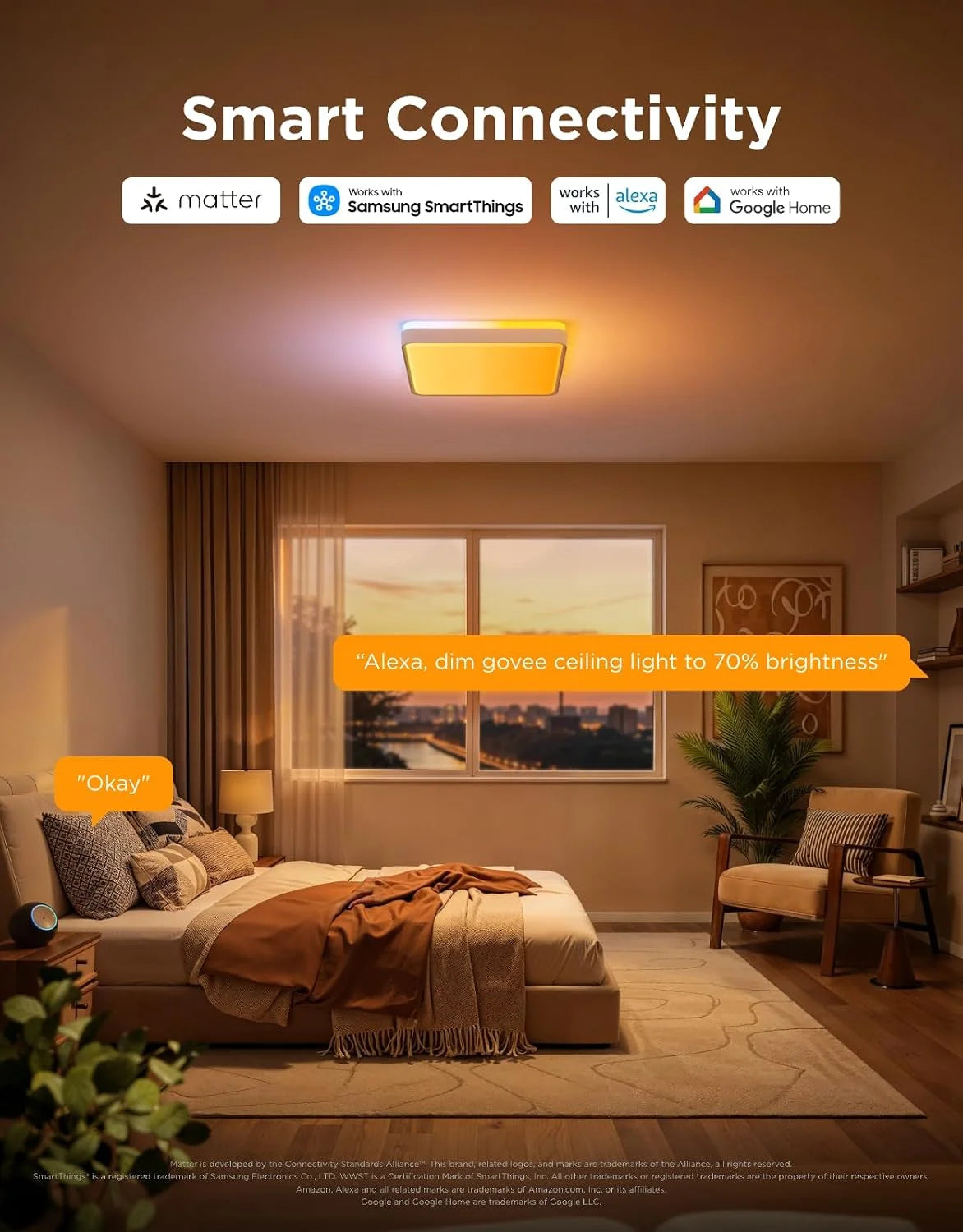 Govee Smart Ceiling Light, RGBWW and RGBIC 2400LM 12 Inch, Square 1 Pack