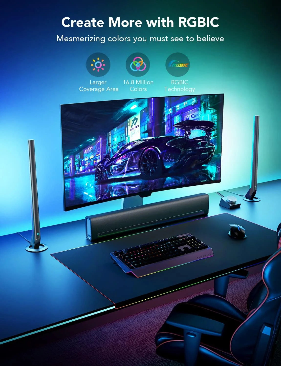 Govee RGBIC Gaming Light Bars H6047 with Smart Controller, Wi-Fi Smart LED