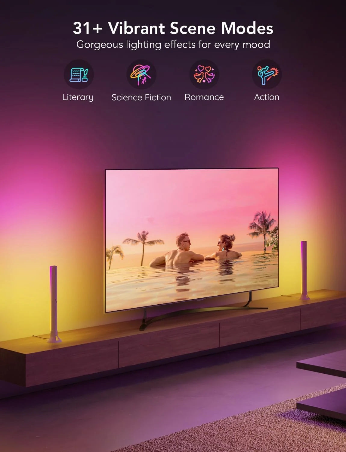 Govee RGBIC Light Bars, 15 Inches WiFi TV Lights for 45-70 inch TVs, White