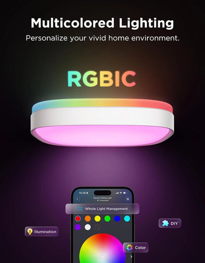 Govee Smart Ceiling Light, RGBWW and RGBIC 2400LM 12 Inch, Square 1 Pack