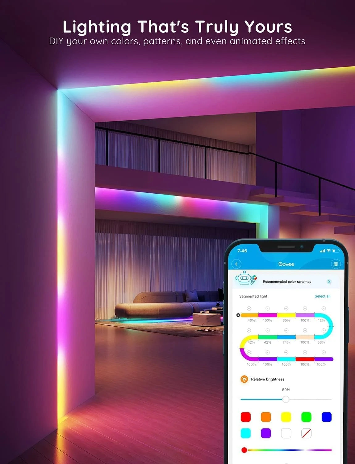 Govee 65.6ft RGBIC LED Strip Lights, Work with Alexa and Google Assistant