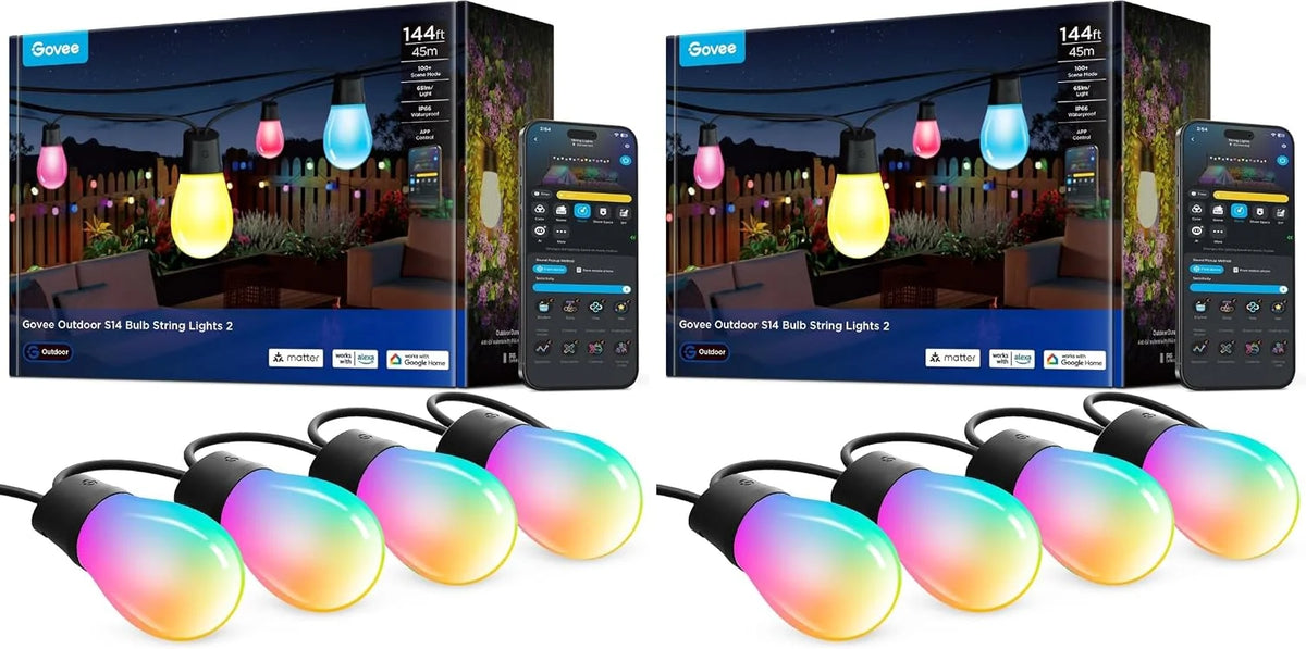 Govee S14 Bulb Outdoor String Lights 2, 144ft RGBICWW, 45 LED Bulbs, IP66