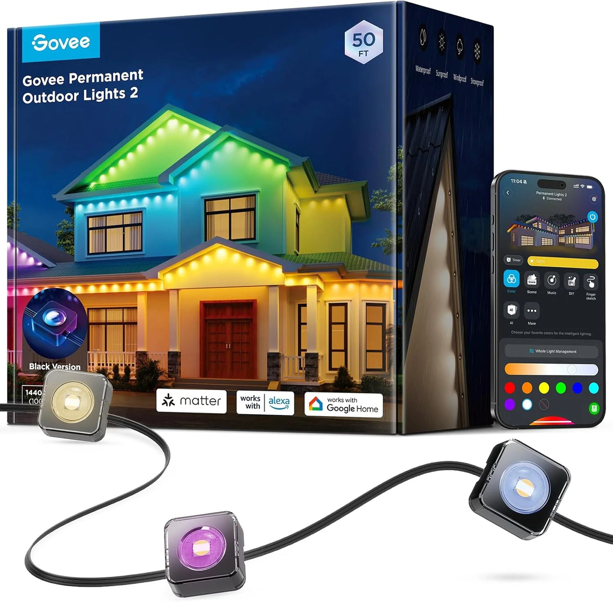 Govee Permanent Outdoor Lights 2, 100ft RGBIC Outdoor Lights with 100 Modes