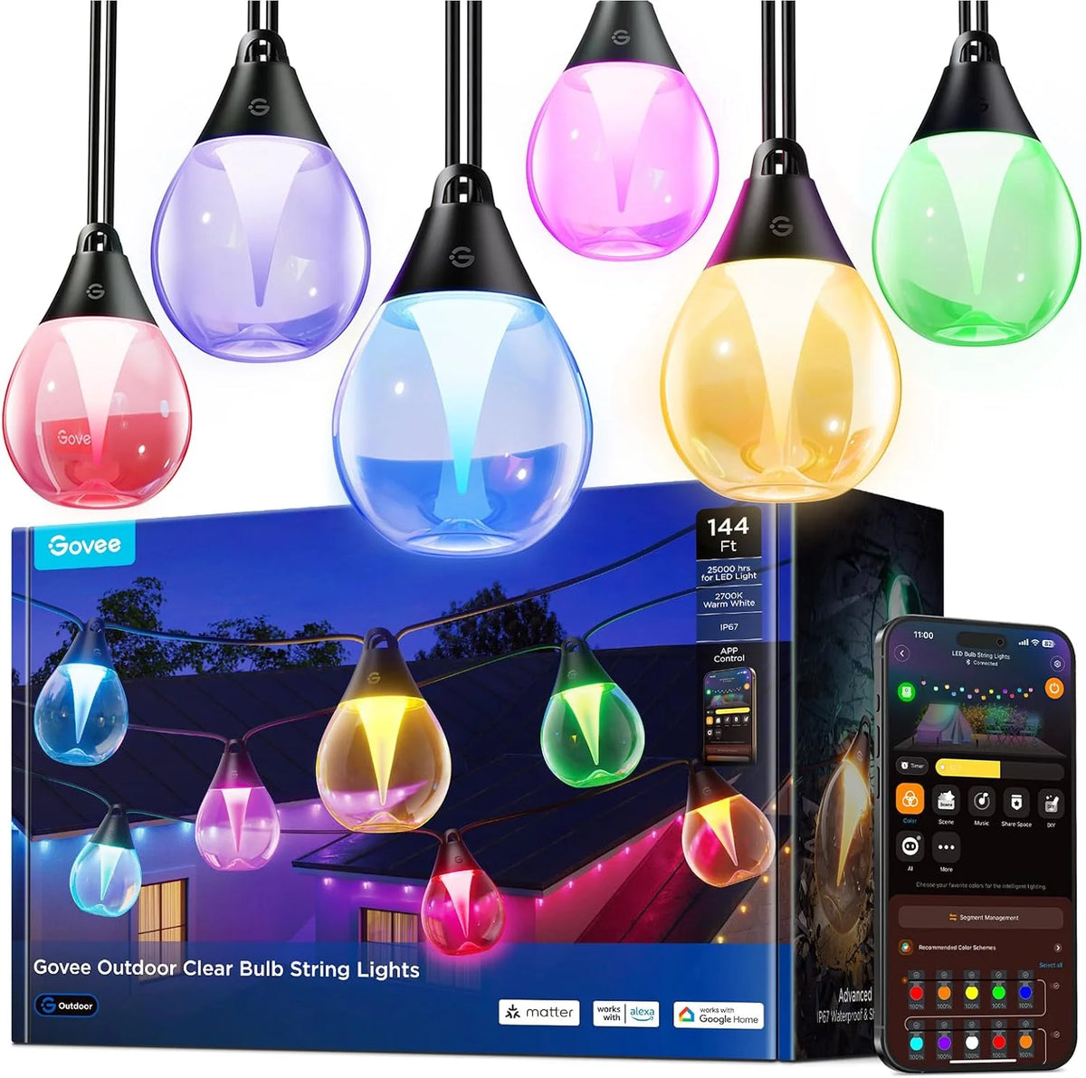 Govee Clear Bulb Outdoor String Lights, 96ft IP67 Patio & Backyard Lights