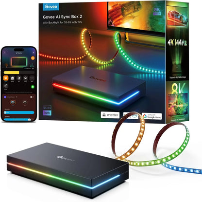 Govee HDMI 2.1 AI Sync Box 2, 8K/4K @144Hz, RGBWIC for 75-85 Inch TVs