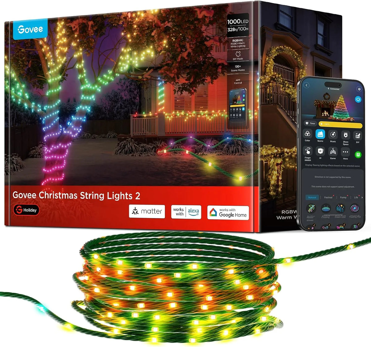 Govee Christmas Lights 2, 164FT 500LEDs String Lights for Decor, Green Wire