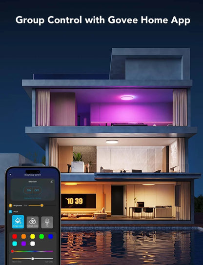 Govee Smart Ceiling Light, RGBIC 2400LM 2700K-6500K 12 Inch 1 Pack Black