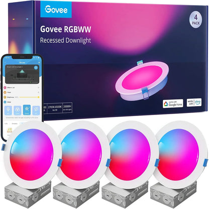Govee Smart Recessed Lighting 4 Inch, LED Downlight 800 Lumen, 4 Pack