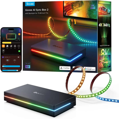 Govee HDMI 2.1 AI Sync Box 2, 8K/4K @144Hz, RGBWIC for 75-85 Inch TVs