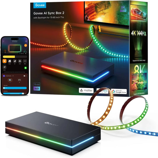 Govee HDMI 2.1 AI Sync Box 2, 8K/4K @144Hz, RGBWIC for 75-85 Inch TVs