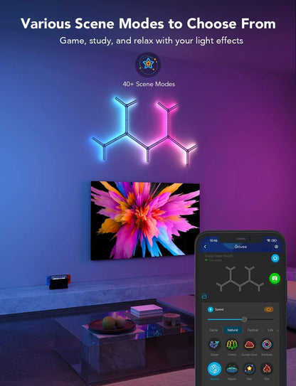 Govee Glide Y RGBIC LED Wall Lights, Smart Wi-Fi Gaming Lights with Music Sync, DIY and Timer Feature, LED Lights for Gaming Room, Wall Light 7 Pack