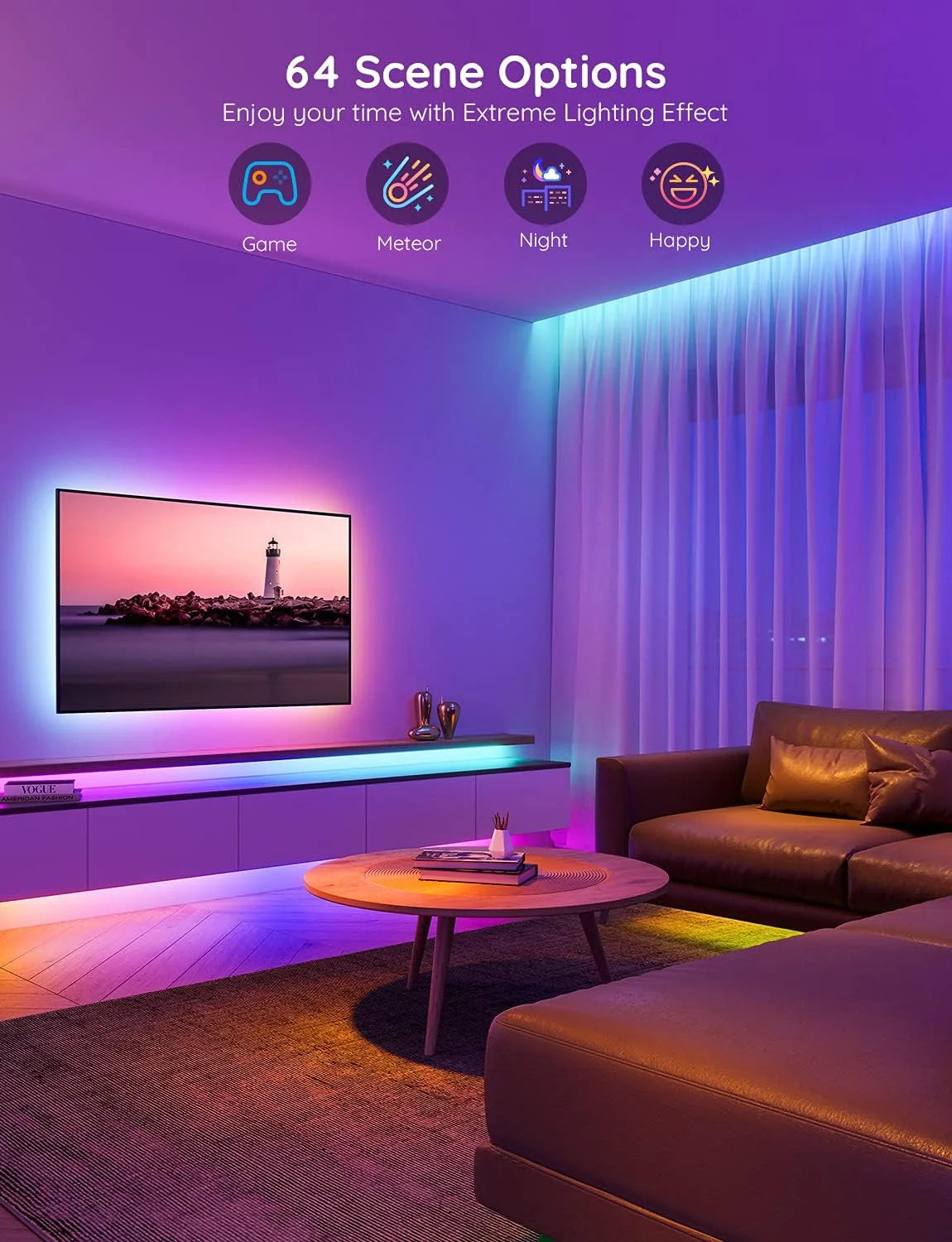 Govee 65.6ft RGBIC LED Strip Lights, Smart App Control Light for Bedroom
