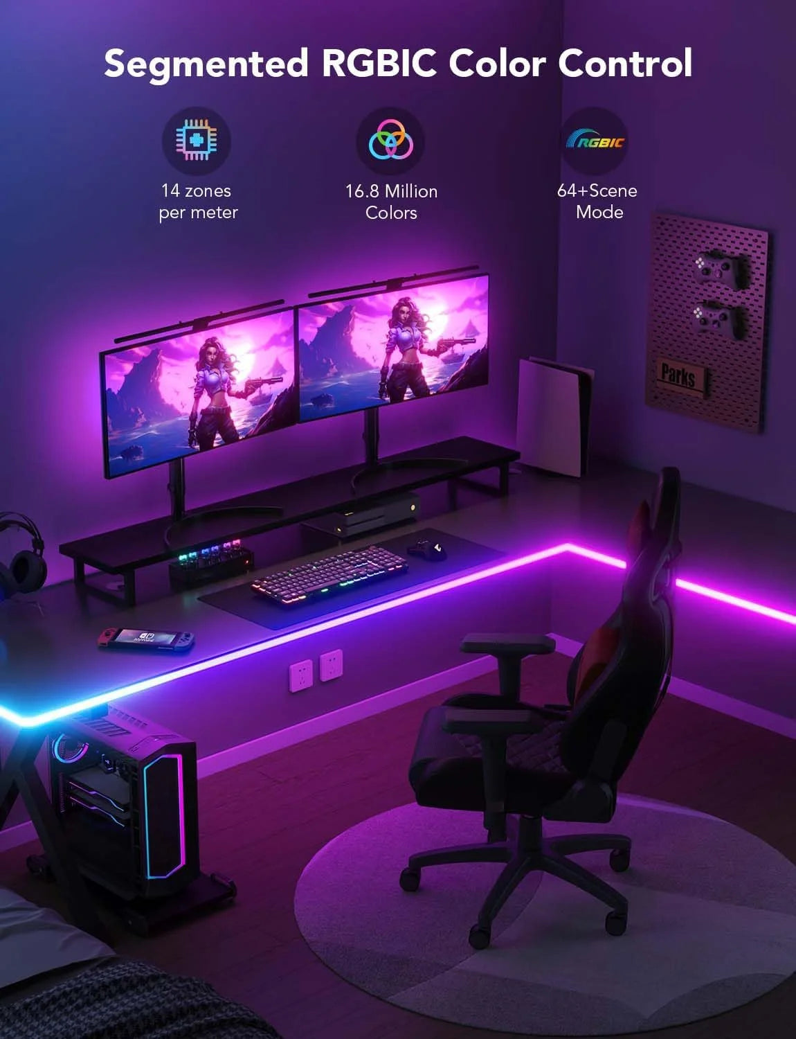 Govee RGBIC LED Neon Rope Lights, 10ft Gaming Lights for Gaming Desks