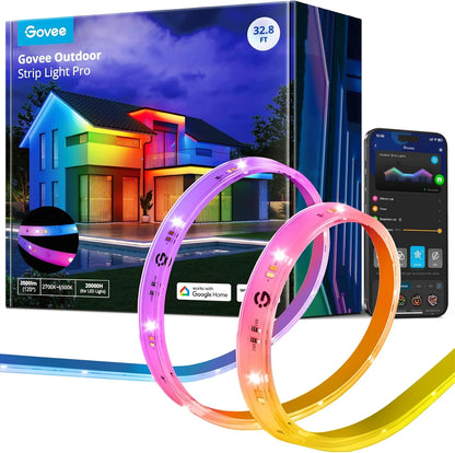 Govee Outdoor LED Strip Lights RGBIC with Warm and Cold White, 98.4ft 2.4G WiFi Smart Outdoor Lights, IP65 Waterproof, Work with Alexa and Google Assistant, App Control, for Porch, Patio, Eave, Party
