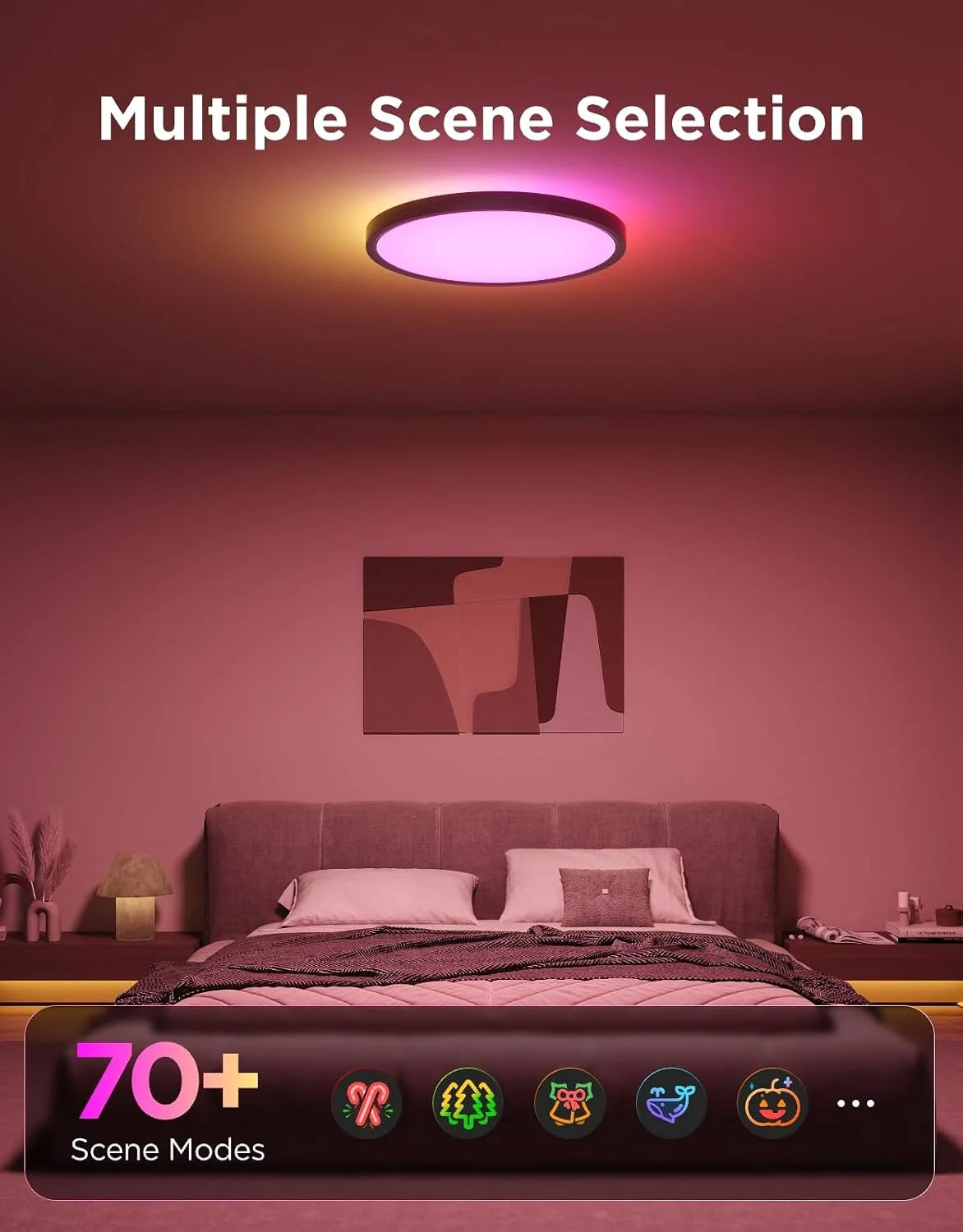 Govee Smart Ceiling Light, RGBIC 2400LM 2700K-6500K 12 Inch 1 Pack Black